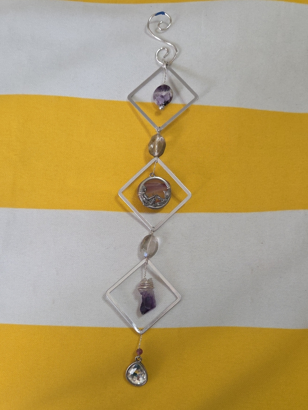Handmade Mermaid Suncatcher Fluorite Raw Amethyst Crystal Hanging Decor